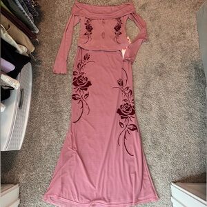 Pink Two Piece Skirt Set